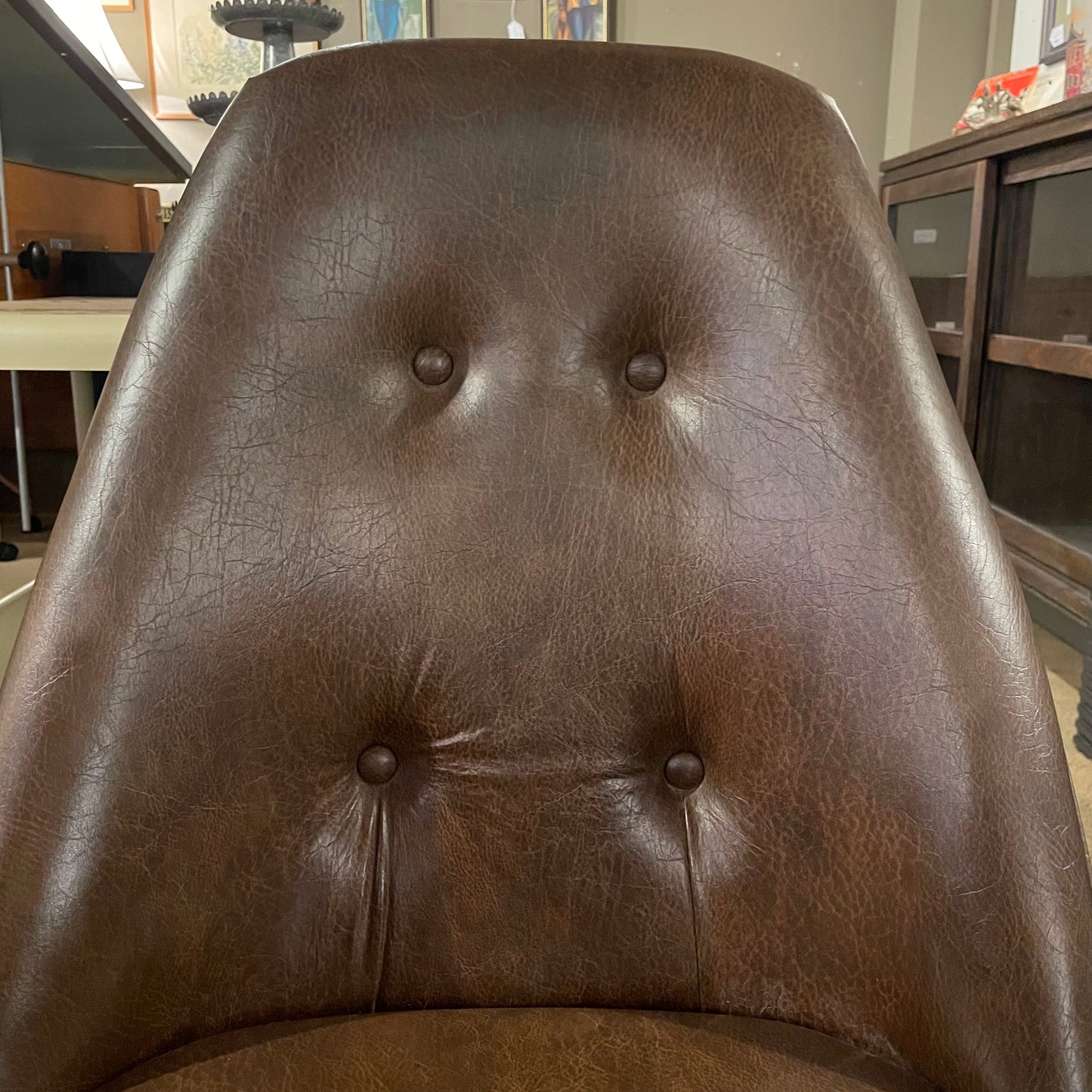Vintage Brown Leather Tufted Back Office Chair on Casters