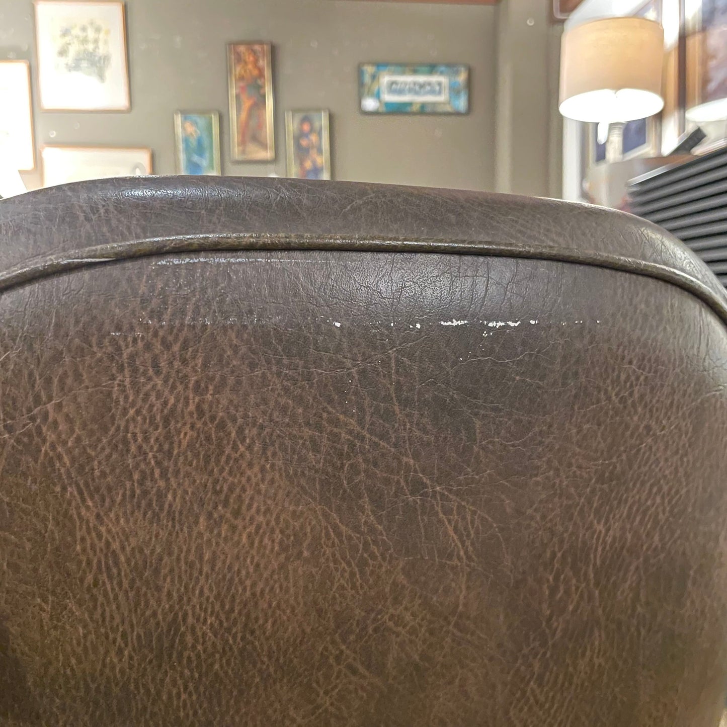 Vintage Brown Leather Tufted Back Office Chair on Casters