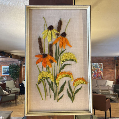 Embroidered Yellow and Orange Floral Art