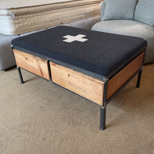 Danish Army Blanket Coffee Table w/ Wine Crate Drawers
