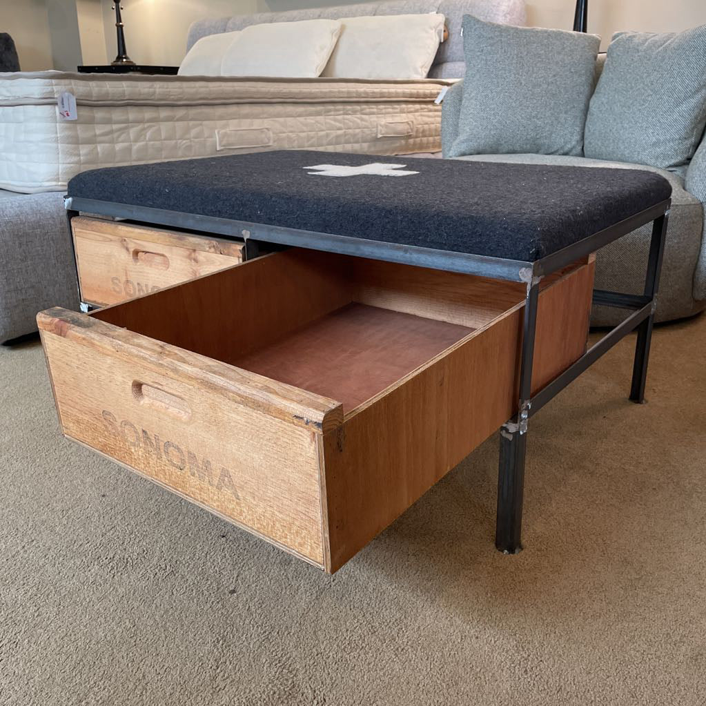 Danish Army Blanket Coffee Table w/ Wine Crate Drawers