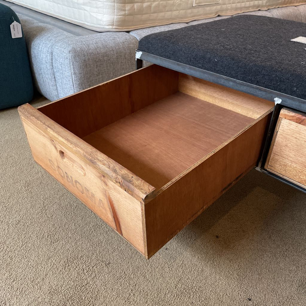 Danish Army Blanket Coffee Table w/ Wine Crate Drawers