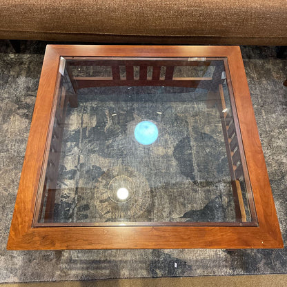 Ethan Allen Glass Top Square Wooden Coffee Table C COFFEE TABLES