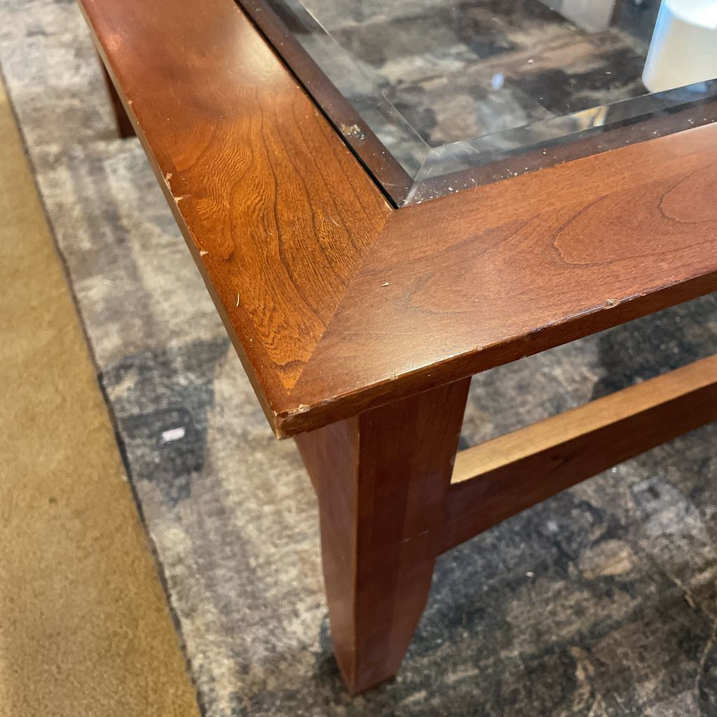 Ethan Allen Glass Top Square Wooden Coffee Table C COFFEE TABLES