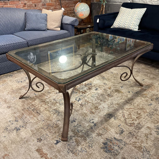 Metal Curved Leg Base Glass Top Oversized Coffee Table C COFFEE TABLES
