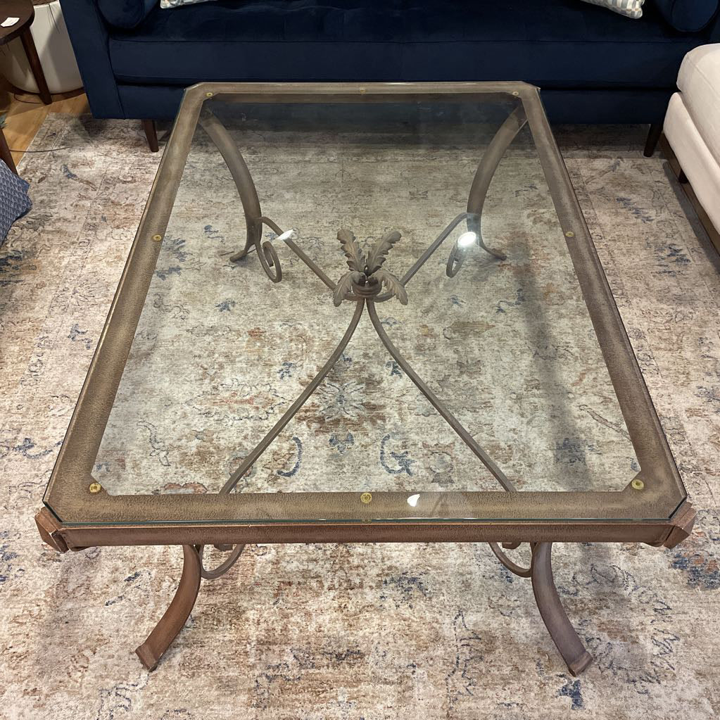 Metal Curved Leg Base Glass Top Oversized Coffee Table C COFFEE TABLES