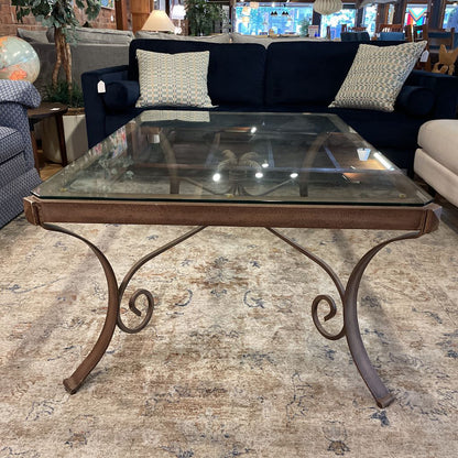 Metal Curved Leg Base Glass Top Oversized Coffee Table C COFFEE TABLES