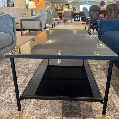Black & Brass Glass Top Coffee Table