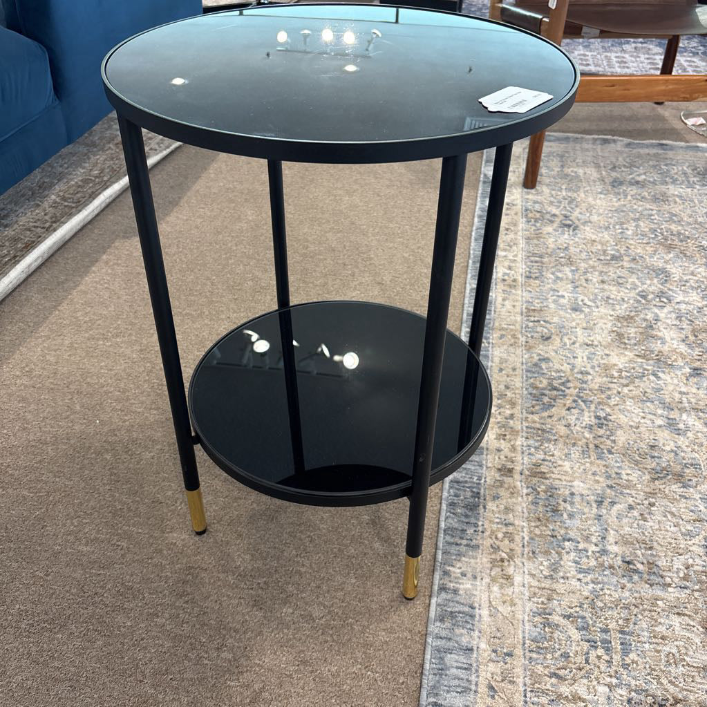 Black & Brass Glass Top Side Table