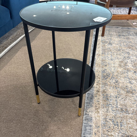 Black & Brass Glass Top Side Table C SIDE TABLES