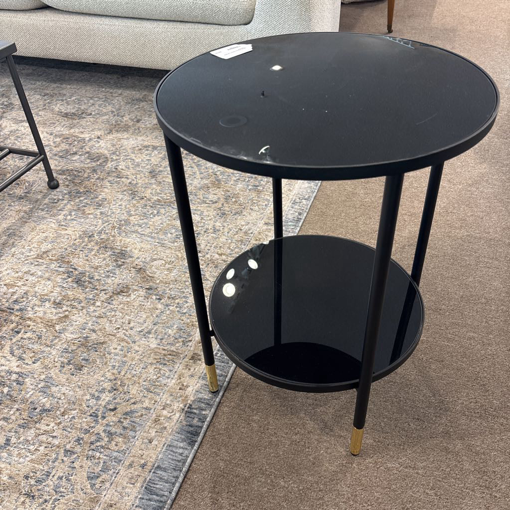 Black & Brass Glass Top Side Table