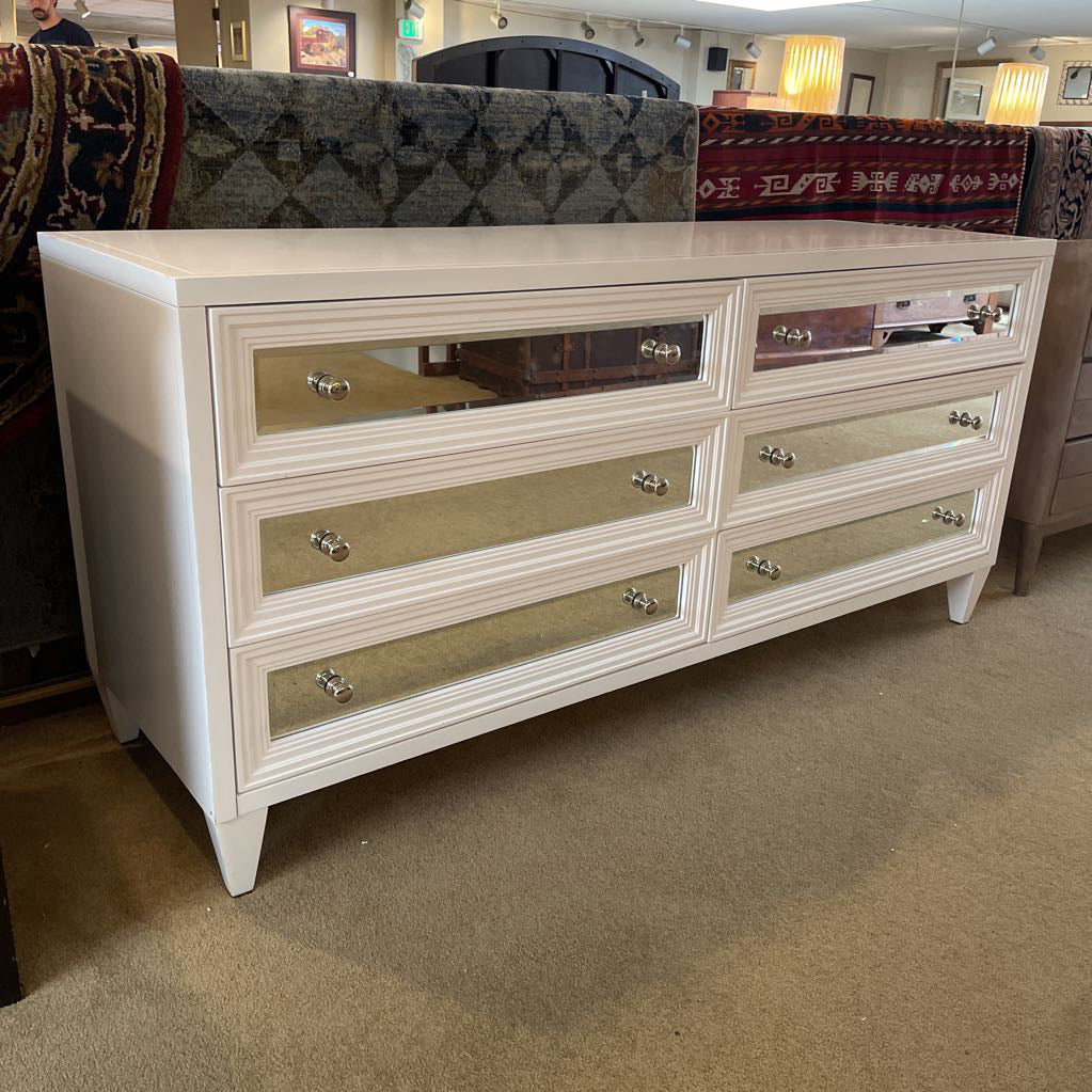 White Mirrored Drawer Lowboy Dresser