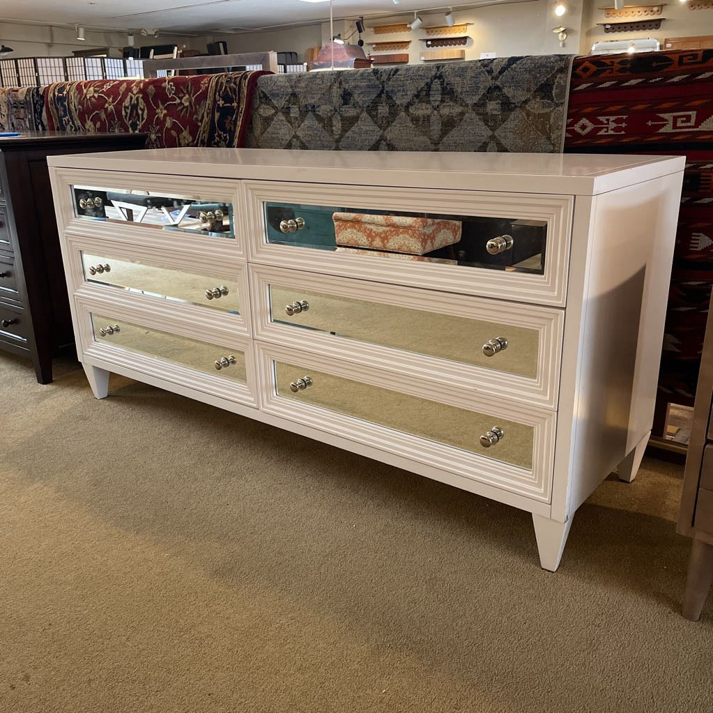 White Mirrored Drawer Lowboy Dresser