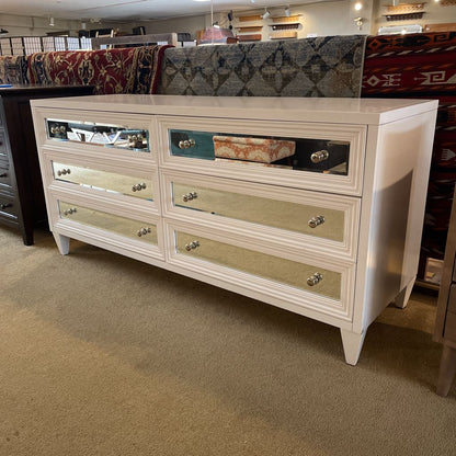 White Mirrored Drawer Lowboy Dresser