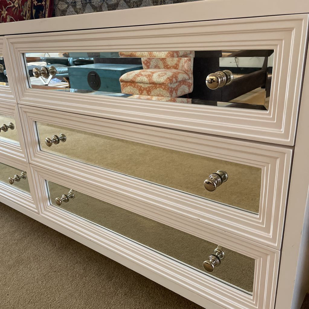 White Mirrored Drawer Lowboy Dresser