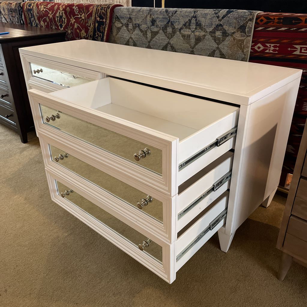 White Mirrored Drawer Lowboy Dresser