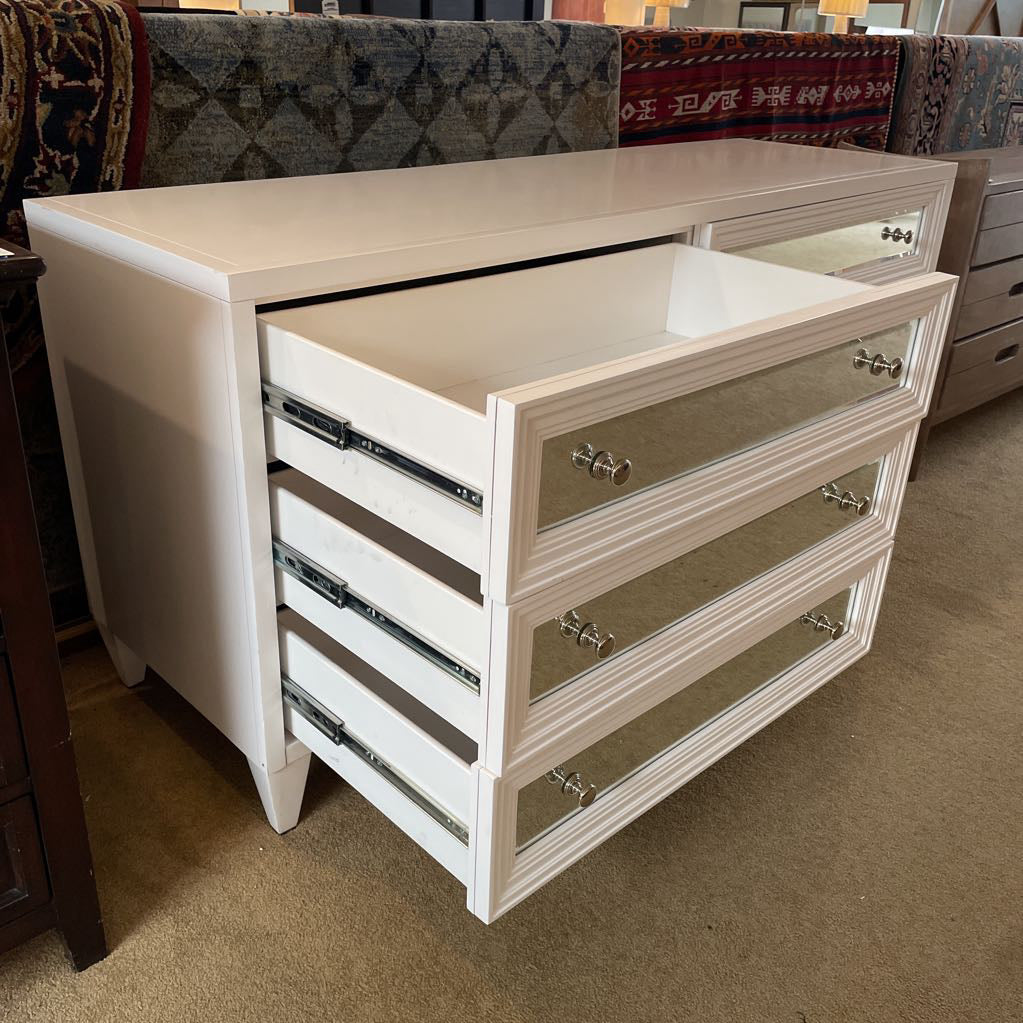 White Mirrored Drawer Lowboy Dresser