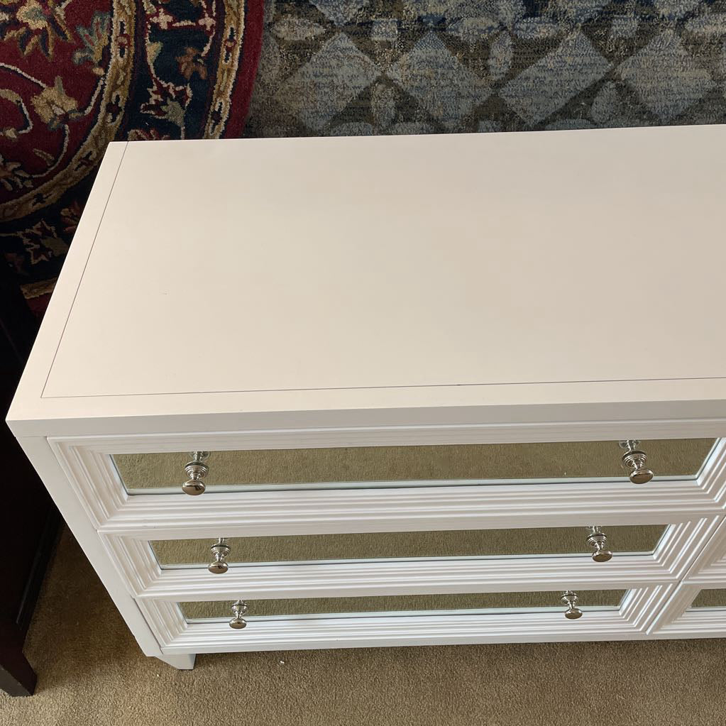 White Mirrored Drawer Lowboy Dresser