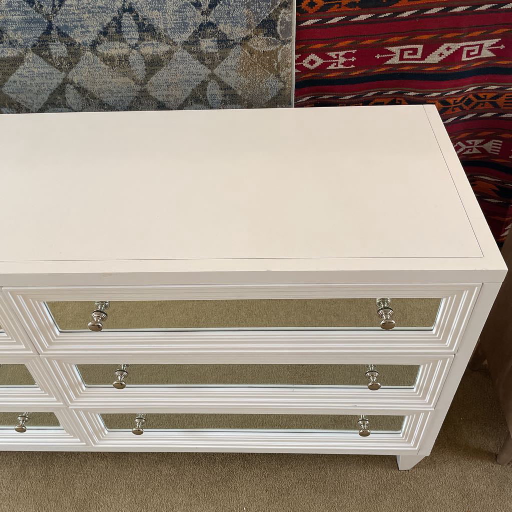 White Mirrored Drawer Lowboy Dresser