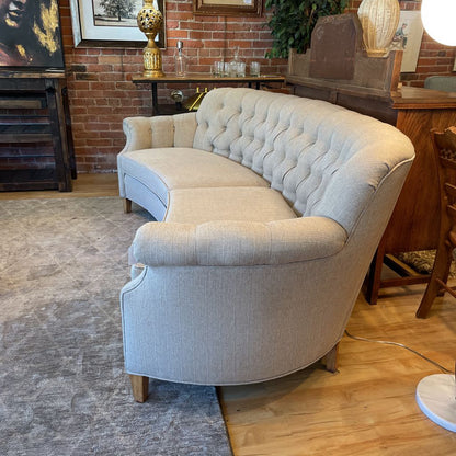 Grey Fabric Curved Tufted Back Sofa