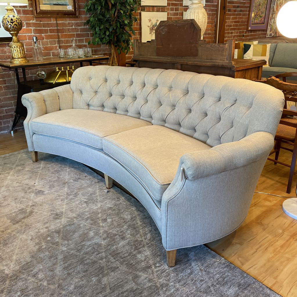 Grey Fabric Curved Tufted Back Sofa