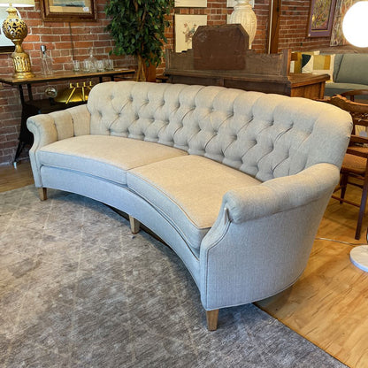 Grey Fabric Curved Tufted Back Sofa