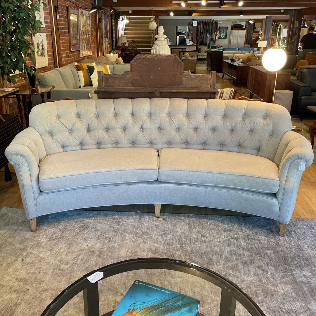 Grey Fabric Curved Tufted Back Sofa