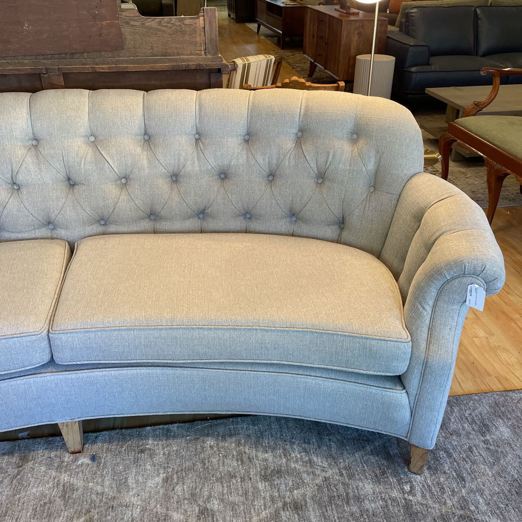 Grey Fabric Curved Tufted Back Sofa