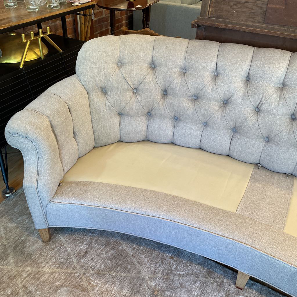 Grey Fabric Curved Tufted Back Sofa