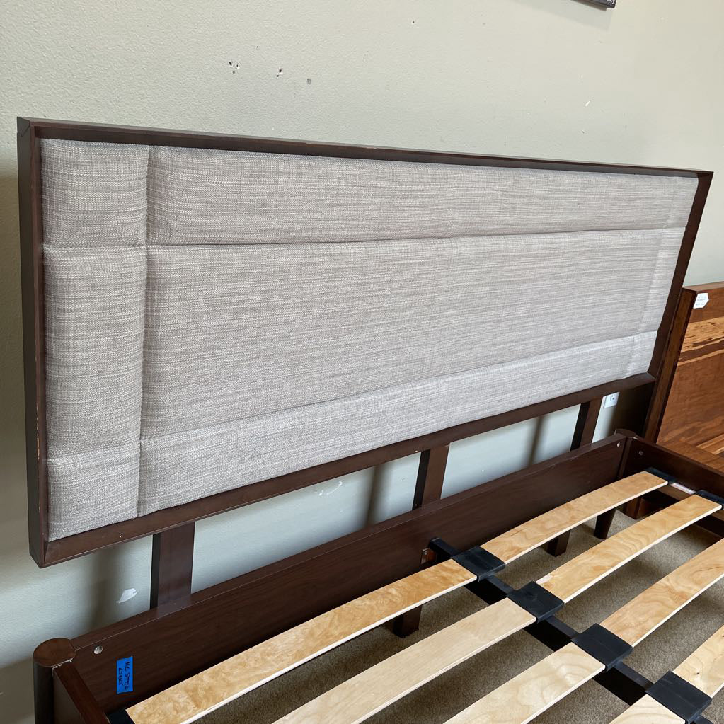 MC Style Grey Fabric Headboard Queen Bed Frame