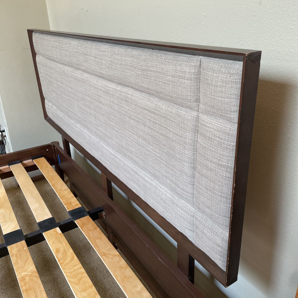MC Style Grey Fabric Headboard Queen Bed Frame