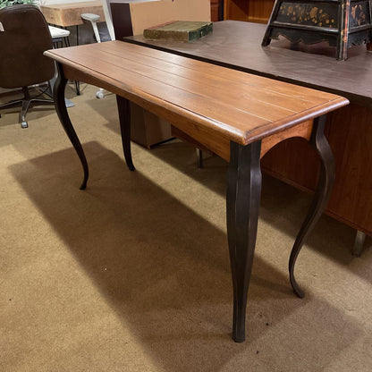 Cast Iron Curved Leg Wood Top Console Table