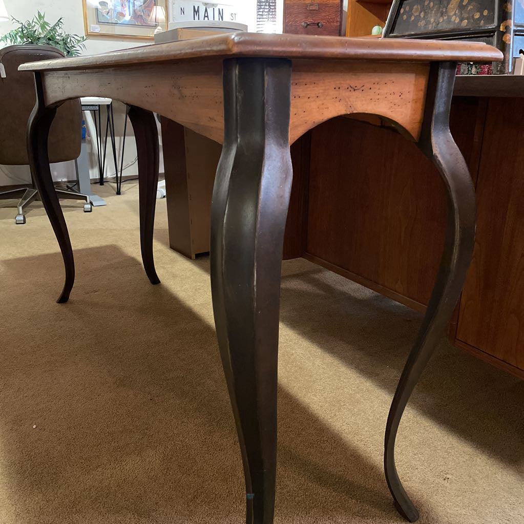 Cast Iron Curved Leg Wood Top Console Table