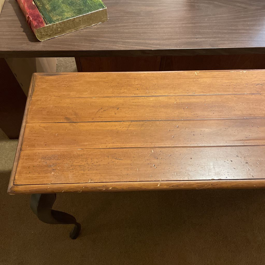 Cast Iron Curved Leg Wood Top Console Table
