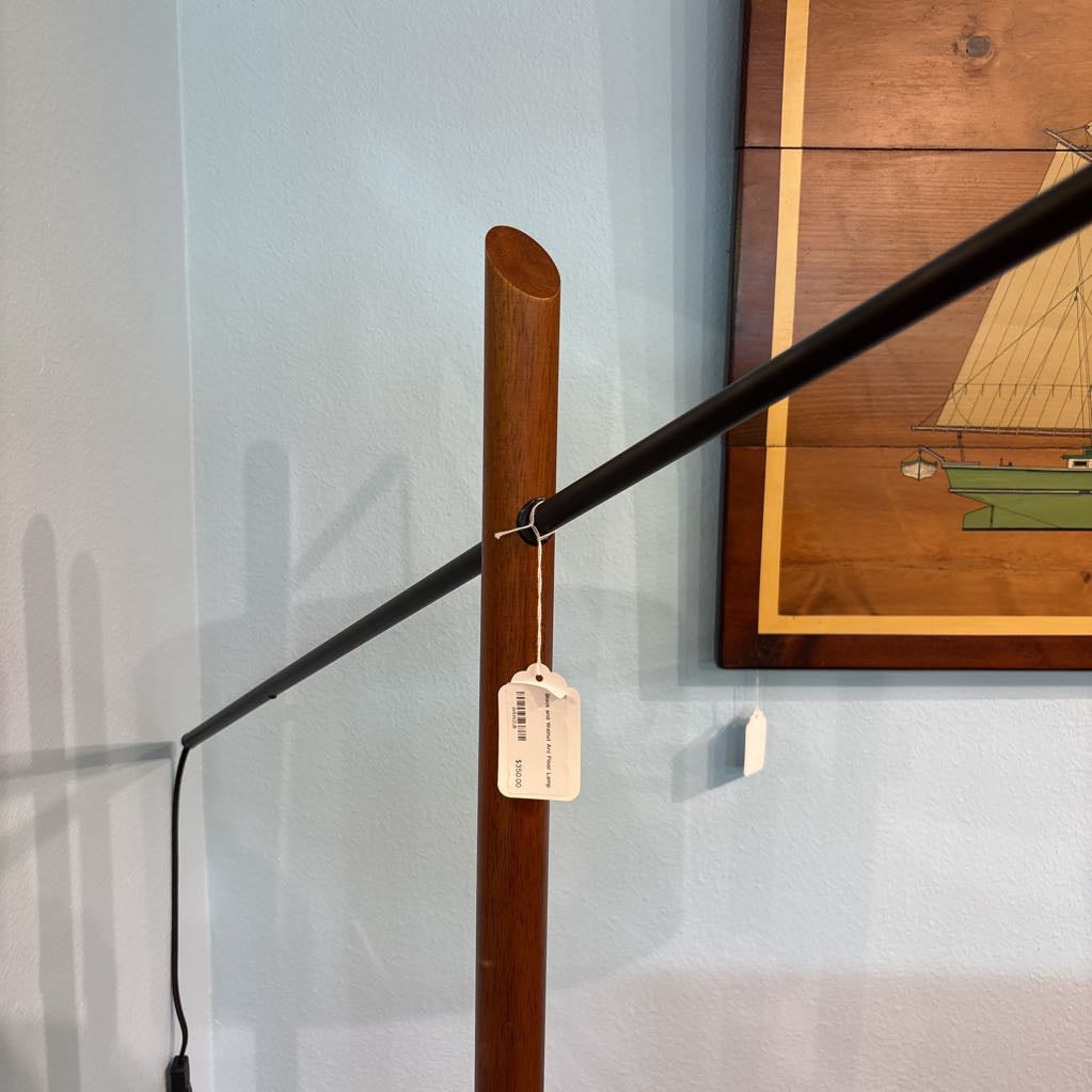 Black and Walnut Arc Floor Lamp