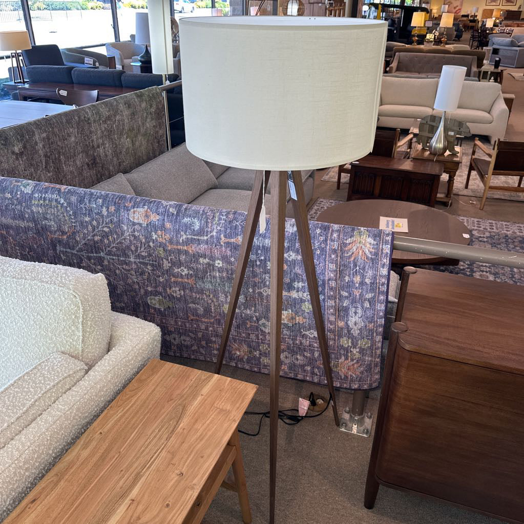 Walnut Finish Tripod Floor Lamp LAMPS