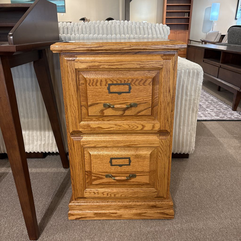 Small Oak 2 Drawer File Cabinet