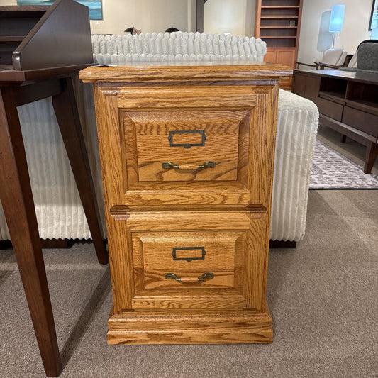 Small Oak 2 Drawer File Cabinet