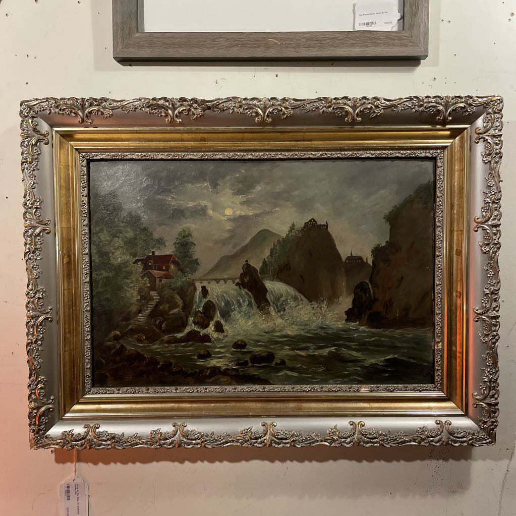 House On The Edge Of Waterfall Painting