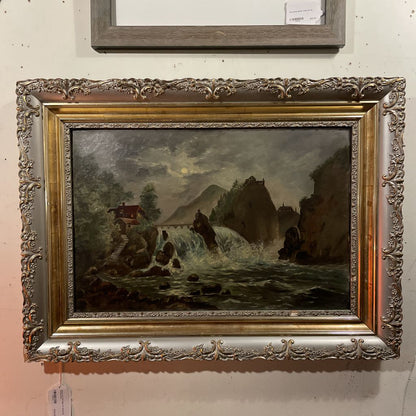House On The Edge Of Waterfall Painting