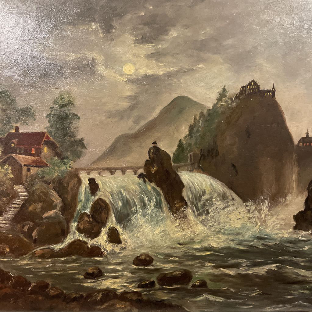House On The Edge Of Waterfall Painting