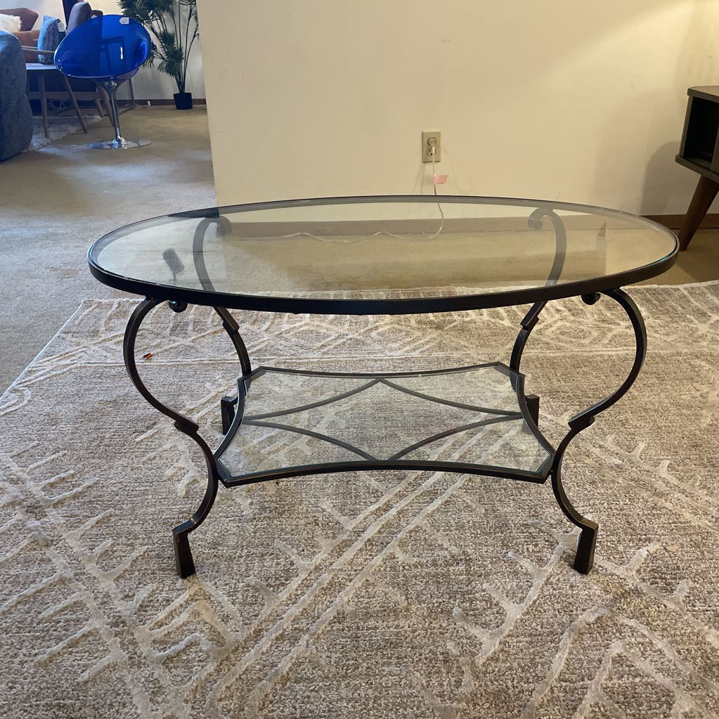 Oval Glass & Iron Coffee Table