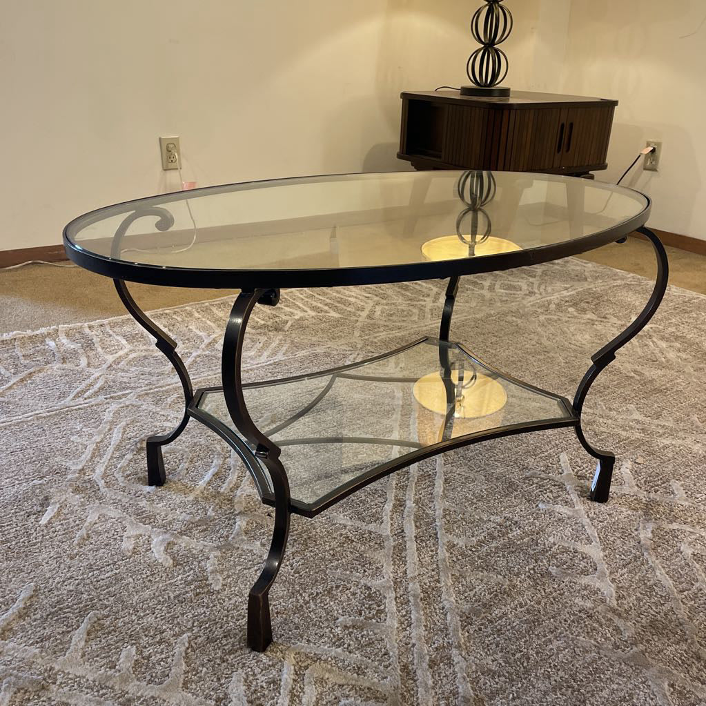 Oval Glass & Iron Coffee Table