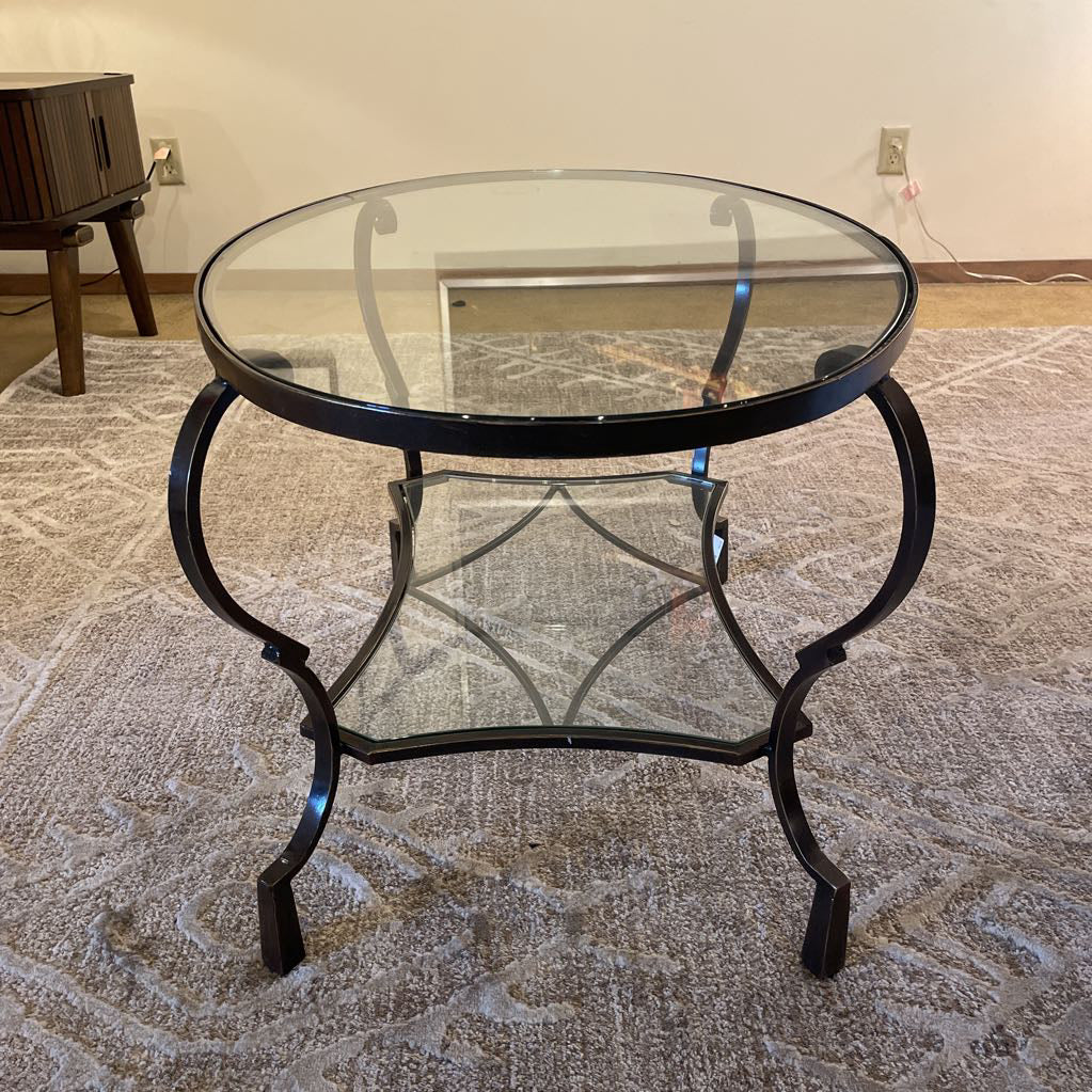 Oval Glass & Iron Coffee Table