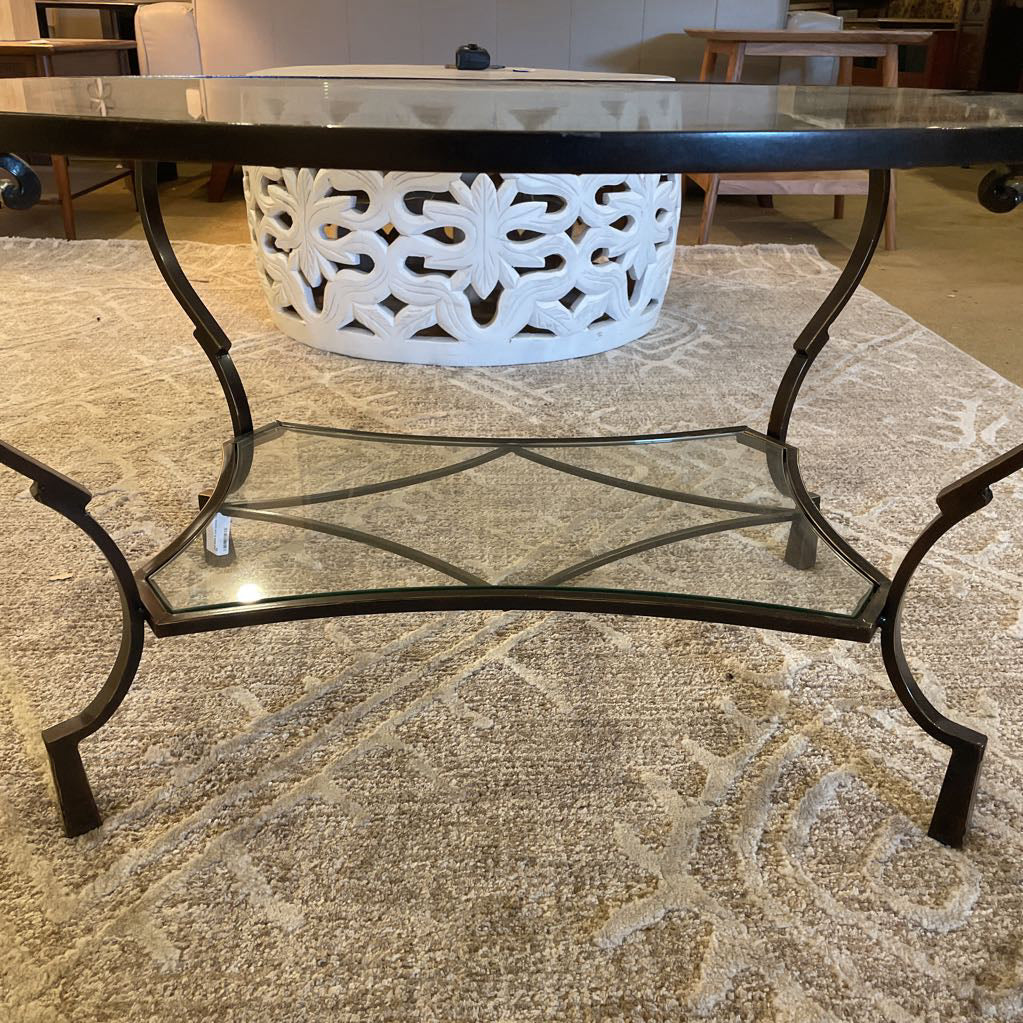 Oval Glass & Iron Coffee Table