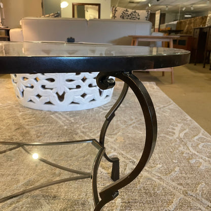 Oval Glass & Iron Coffee Table