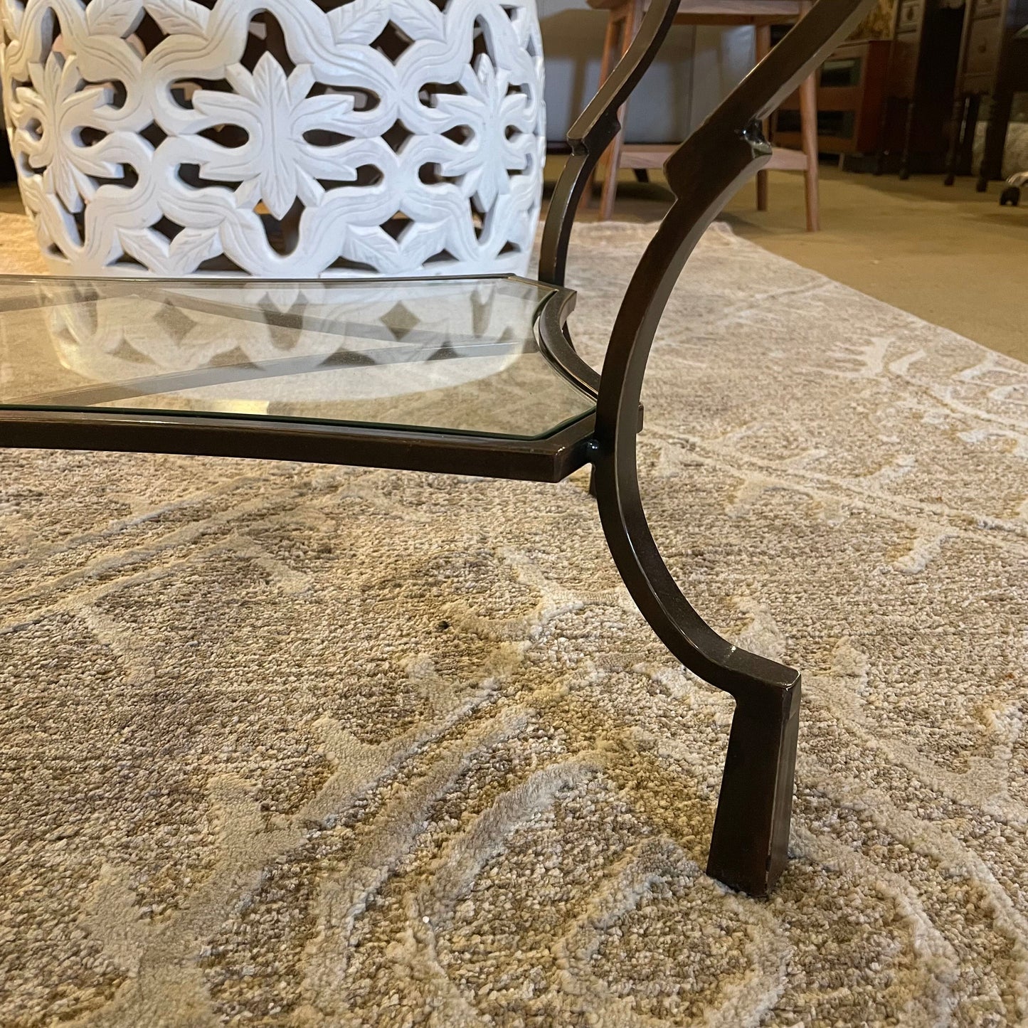 Oval Glass & Iron Coffee Table