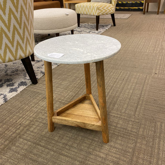 Marble Top Wood Base Side Table w/Shelf C SIDE TABLES