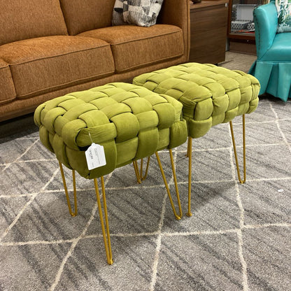 Lime Green Woven Velvet Brass Leg Bench C ACCENT BENCHES
