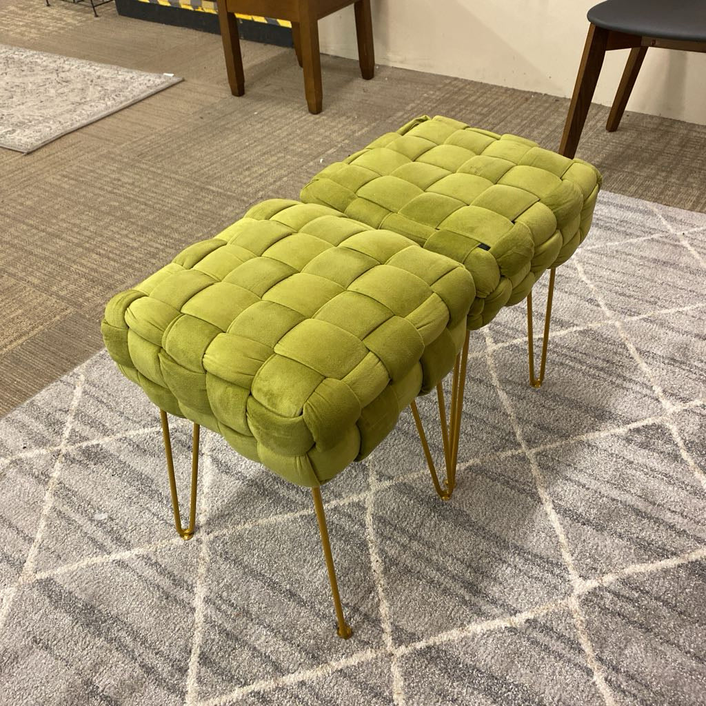 Lime Green Woven Velvet Brass Leg Bench C ACCENT BENCHES